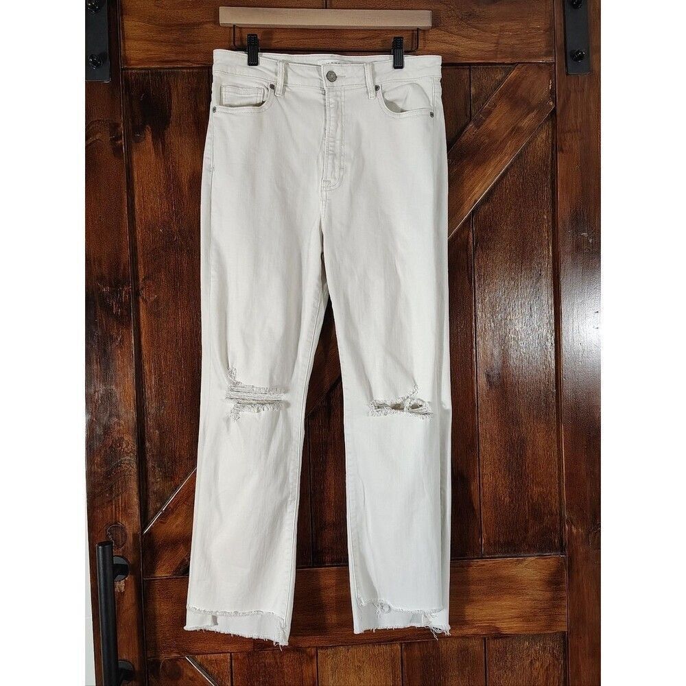 Hidden LA Womens Crop Jeans Size 30 Cream Raw Hem Distressed Straight